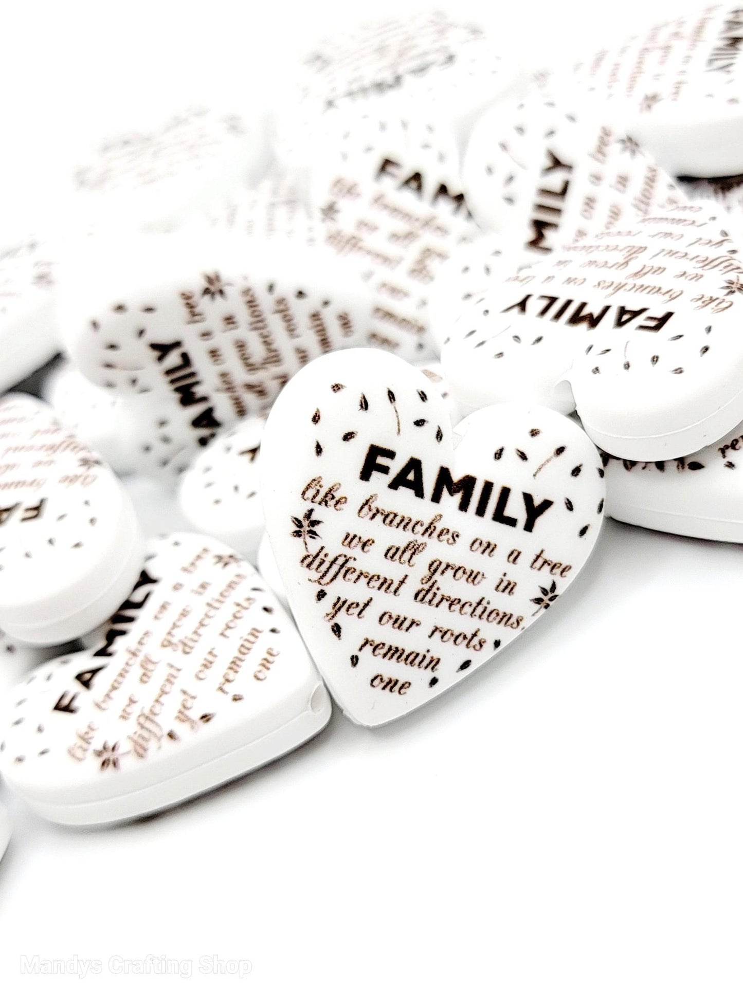 Family Branches Heart Focal Bead – Printed Silicone Family Pen & Keychain Bead (Set of 2)