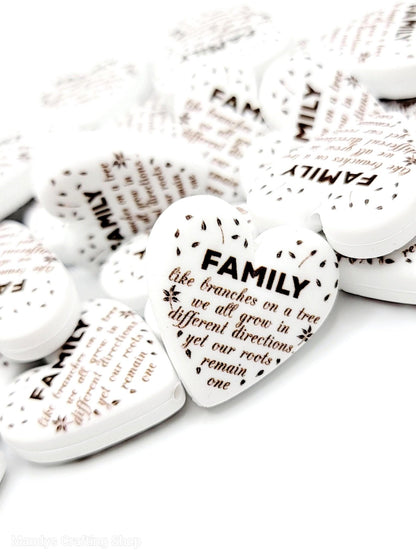 Family Branches Heart Focal Bead – Printed Silicone Family Pen & Keychain Bead (Set of 2)
