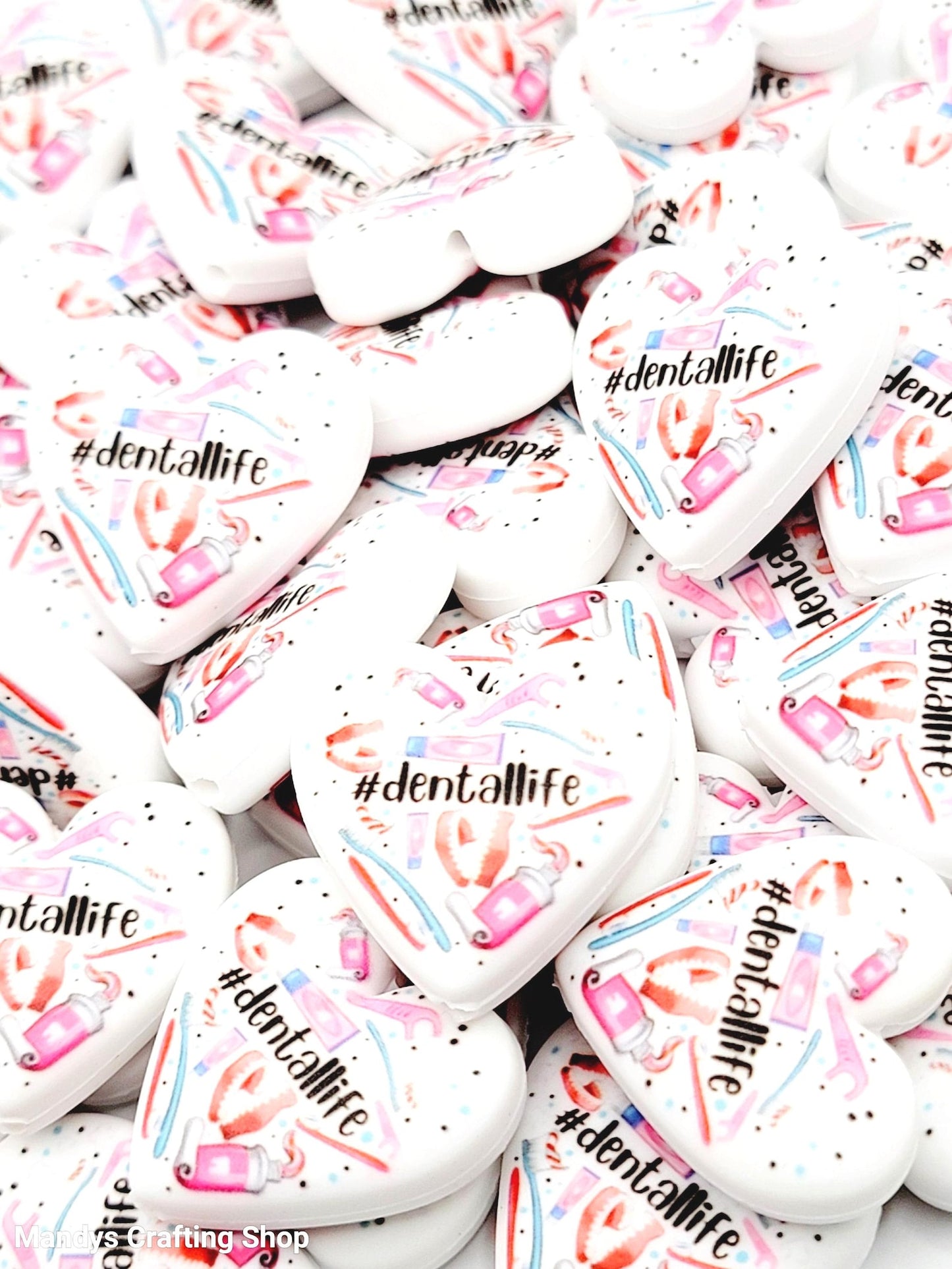 Dental Life Heart Focal Bead – Printed Silicone Hygienist & Orthodontist Pen Bead (Set of 2)