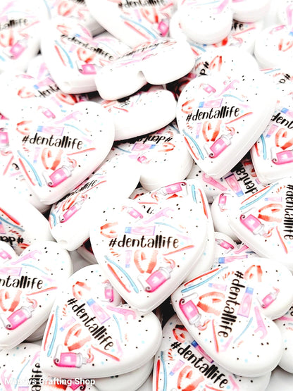 Dental Life Heart Focal Bead – Printed Silicone Hygienist & Orthodontist Pen Bead (Set of 2)