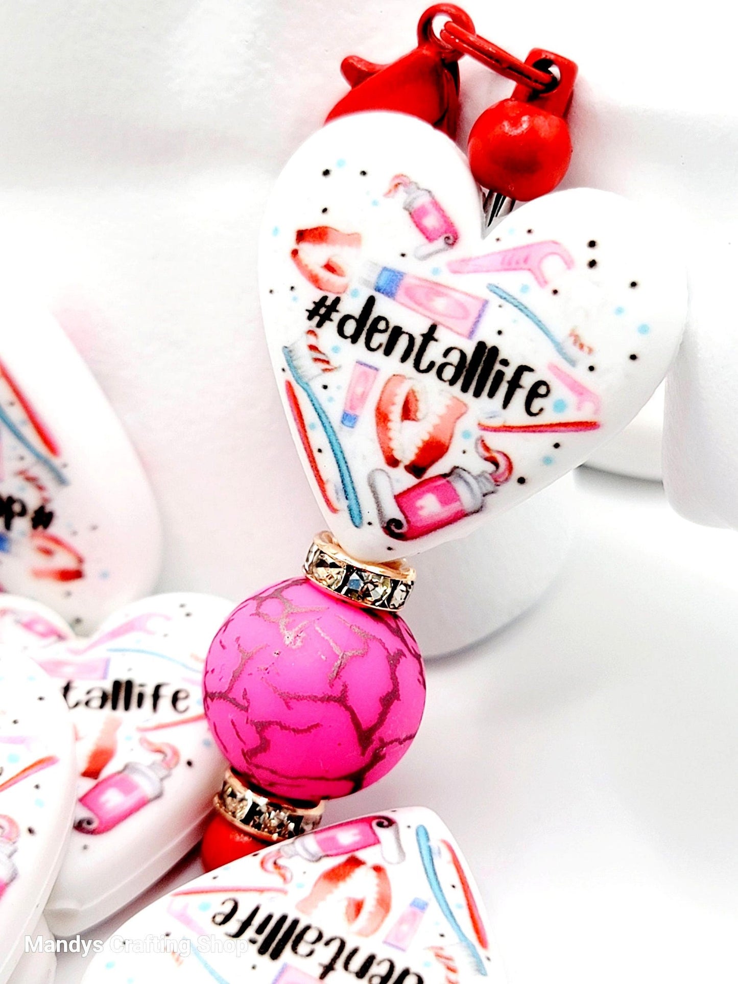 Dental Life Heart Focal Bead – Printed Silicone Hygienist & Orthodontist Pen Bead (Set of 2)