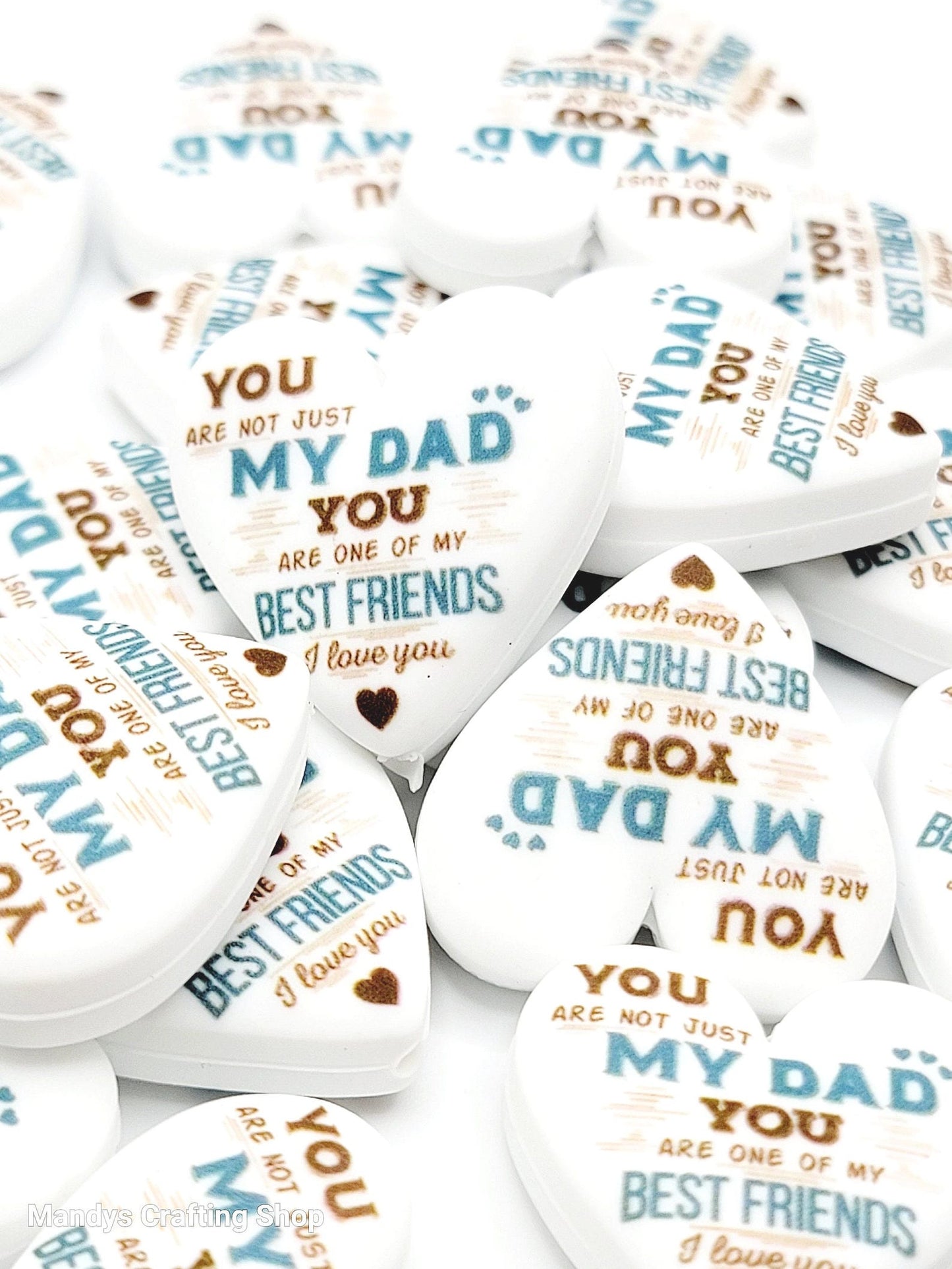 Dad Heart Focal Bead – Father’s Day Printed Silicone Pen & Keychain Bead (Set of 2)