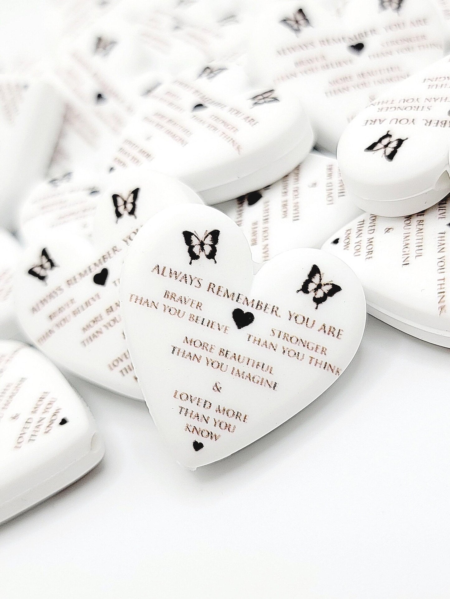 Always Remember You Are Braver Heart Focal Bead – Inspirational Printed Silicone Pen Bead (Set of 2)