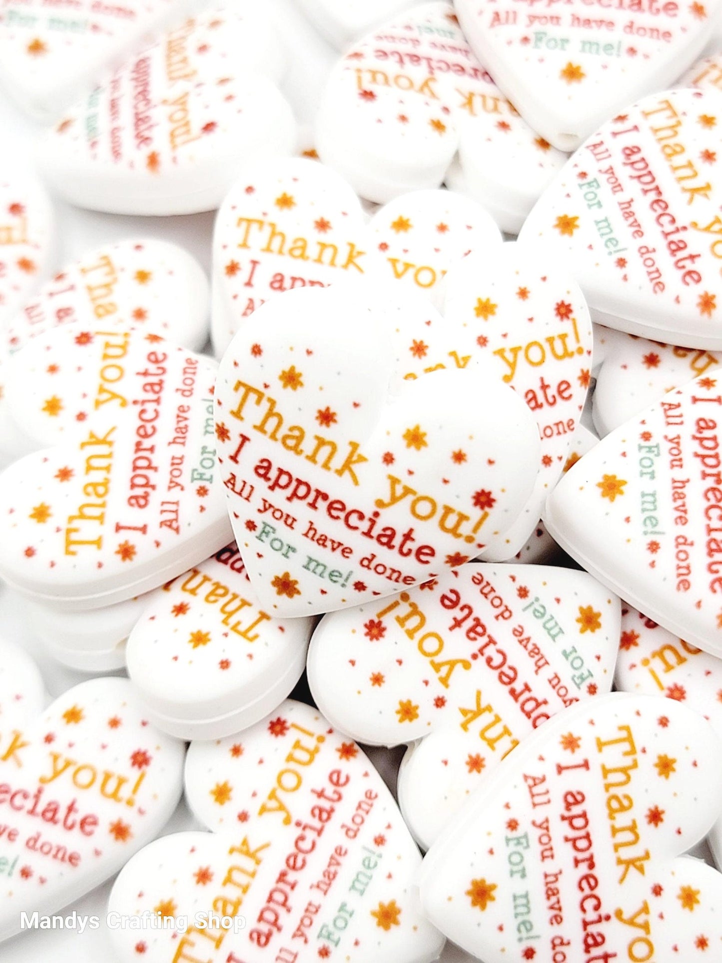 Thank You Heart Focal Bead – Printed Silicone Teacher & Coworker Pen Bead (Set of 2)