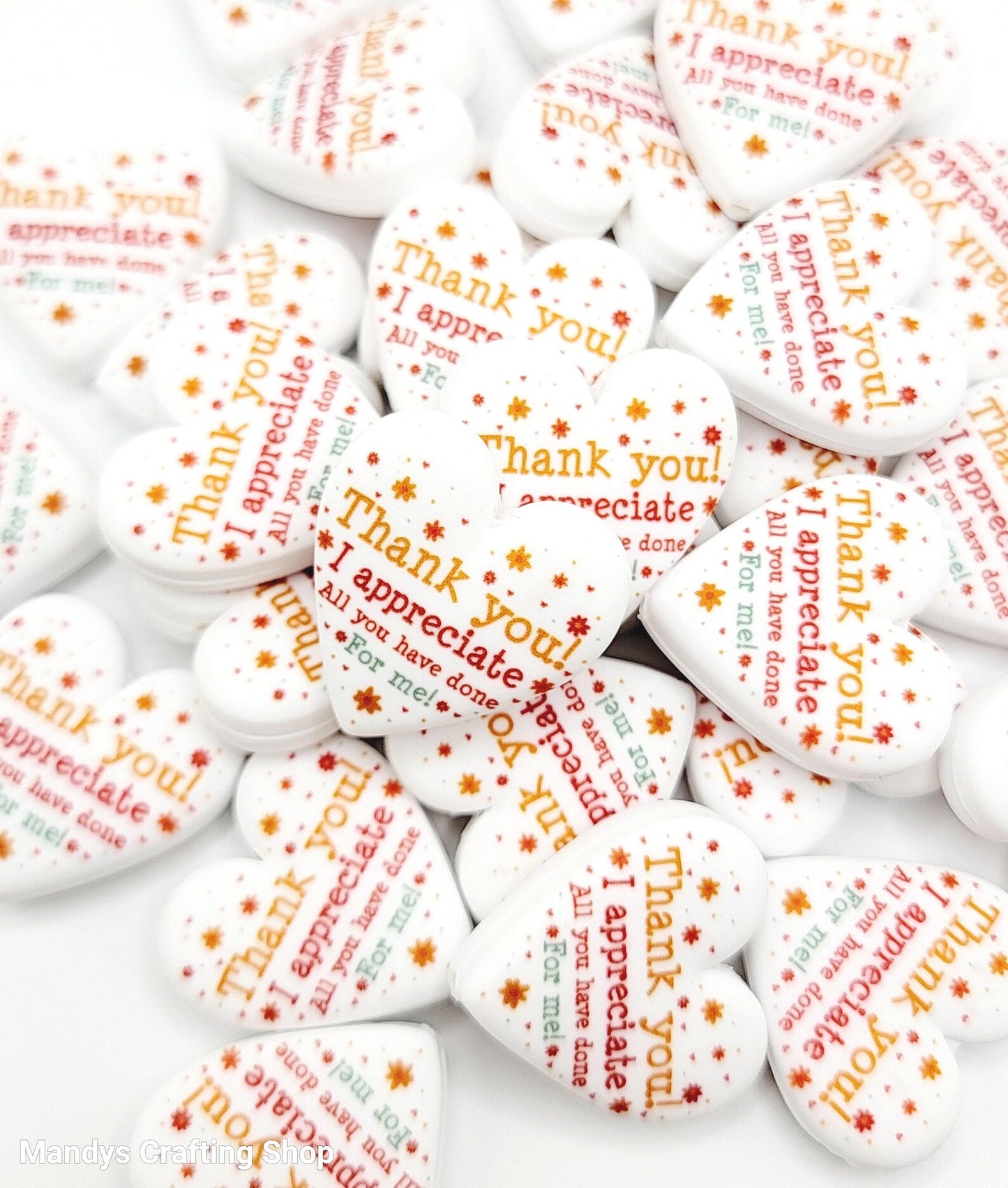 Thank You Heart Focal Bead – Printed Silicone Teacher & Coworker Pen Bead (Set of 2)