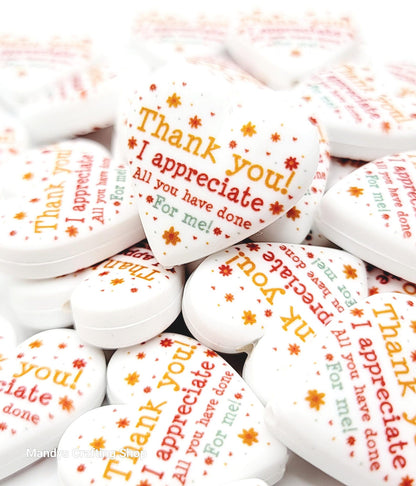 Thank You Heart Focal Bead – Printed Silicone Teacher & Coworker Pen Bead (Set of 2)