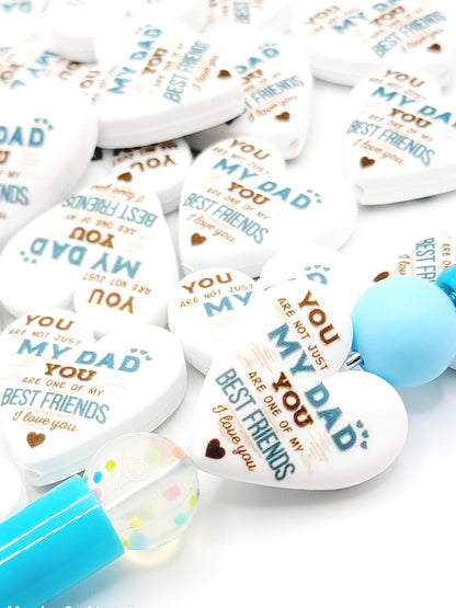 Dad Heart Focal Bead – Father’s Day Printed Silicone Pen & Keychain Bead (Set of 2)