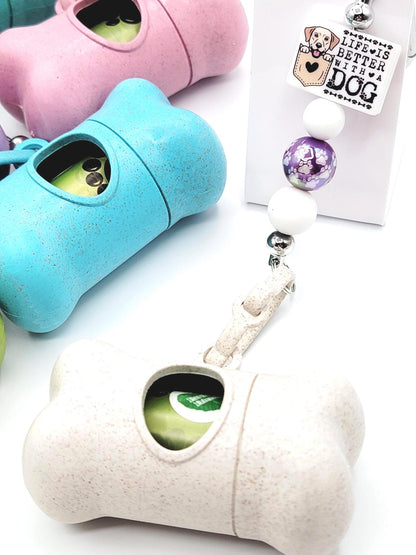 Beadable Dog Poop Bag Dispenser Keychain – Bone Shape Waste Bag Holder