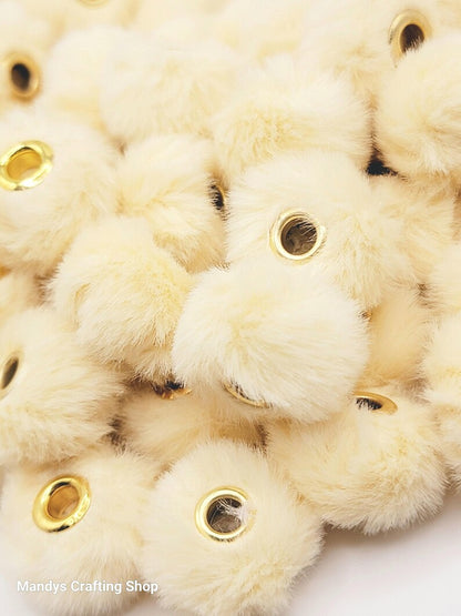 Pale Yellow Faux Fur Beads – Fuzzy Pom Pom Spacer Beads for Pens, Keychains & DIY Crafts (Set of 10)