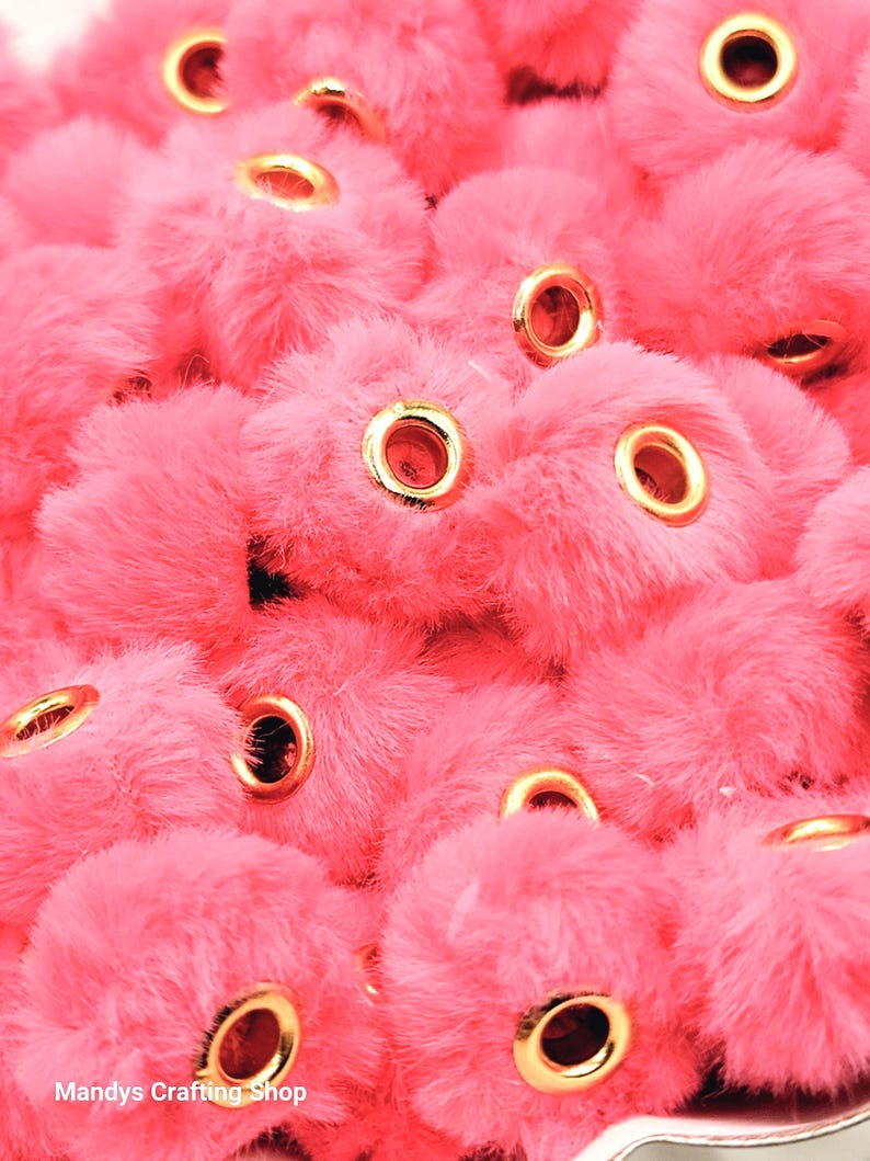 Punch Pink Faux Fur Beads – Fuzzy Pom Pop Spacer Beads for Pens, Keychains & DIY Crafts (Set of 10)