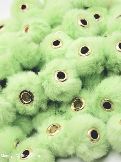 Apple Green Faux Fur Beads – Fuzzy Spacer Pom Pom Beads for Pens, Keychains & DIY Crafts (Set of 10)