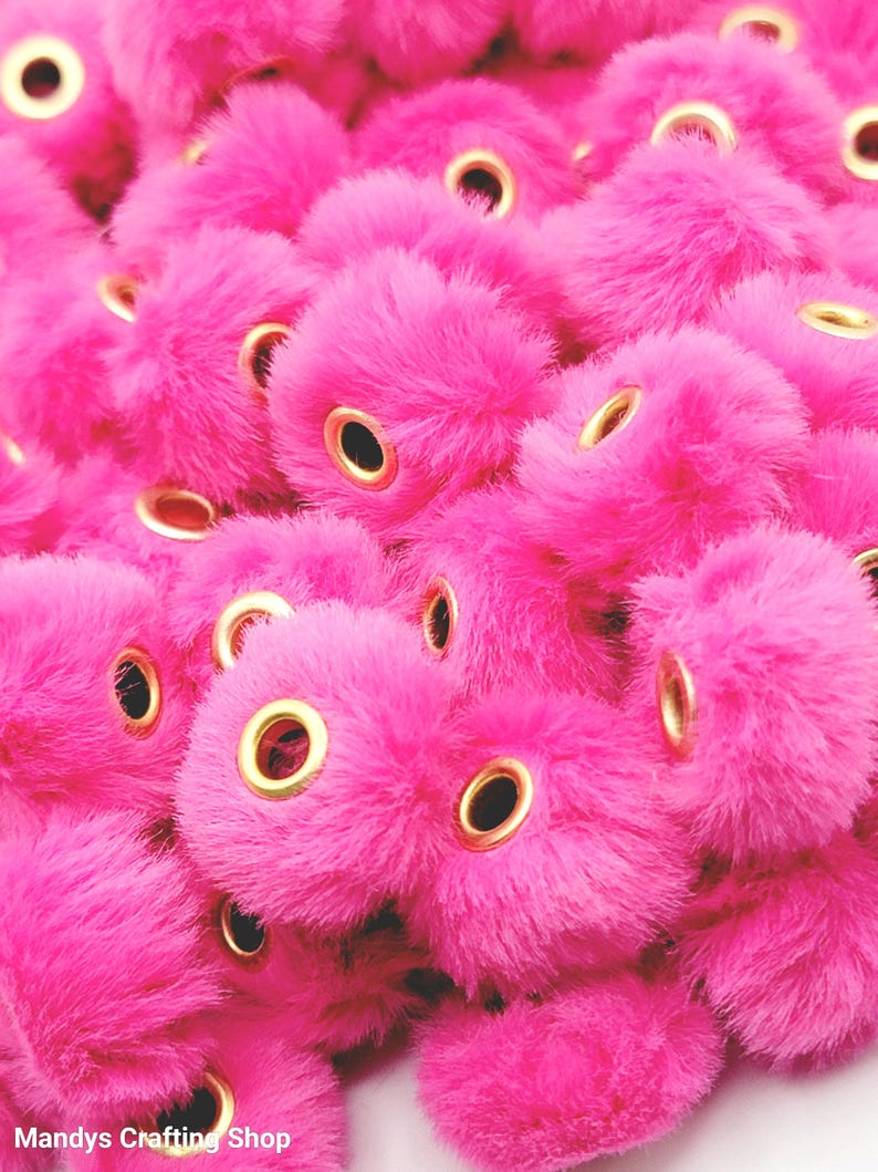 Fuchsia Faux Fur Beads – Fuzzy Spacer Pom Pom Beads for Pens, Keychains & DIY Crafts (Set of 10)