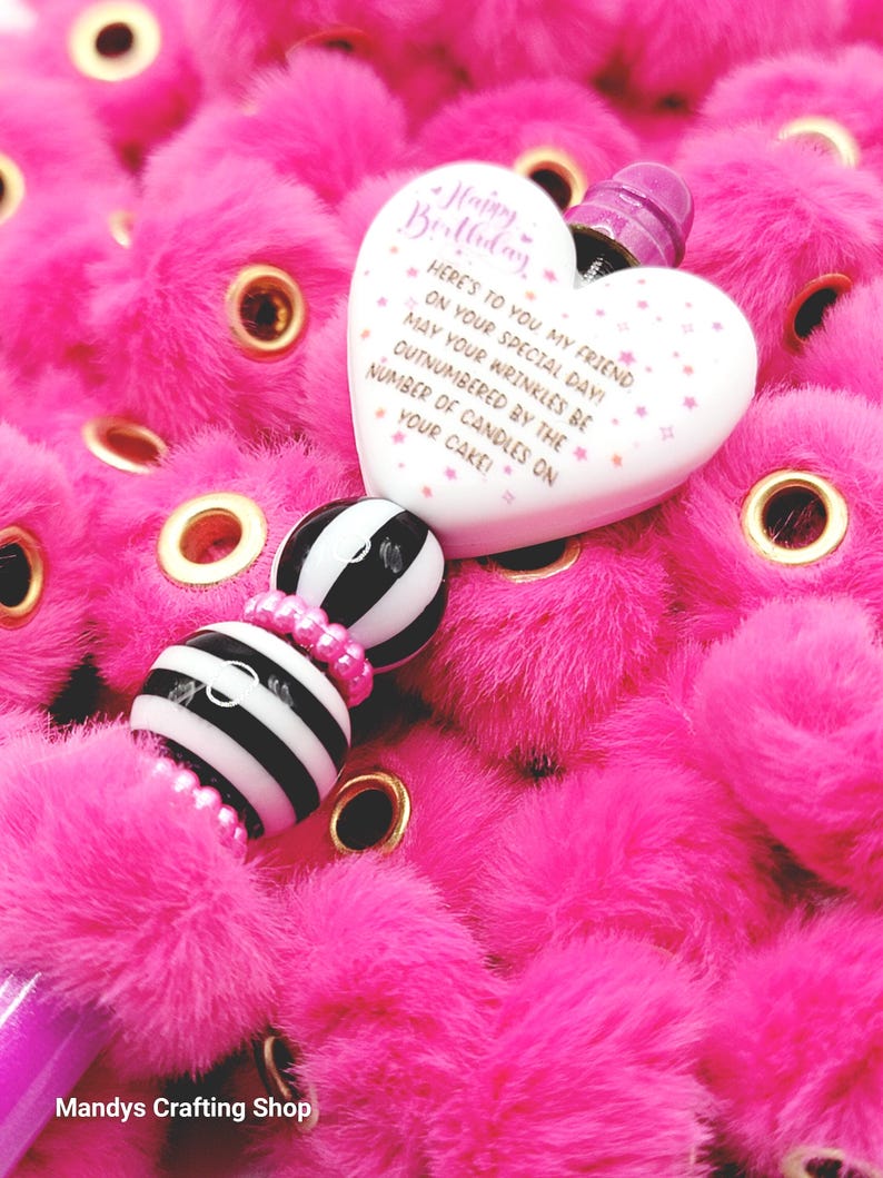 Fuchsia Faux Fur Beads – Fuzzy Spacer Pom Pom Beads for Pens, Keychains & DIY Crafts (Set of 10)
