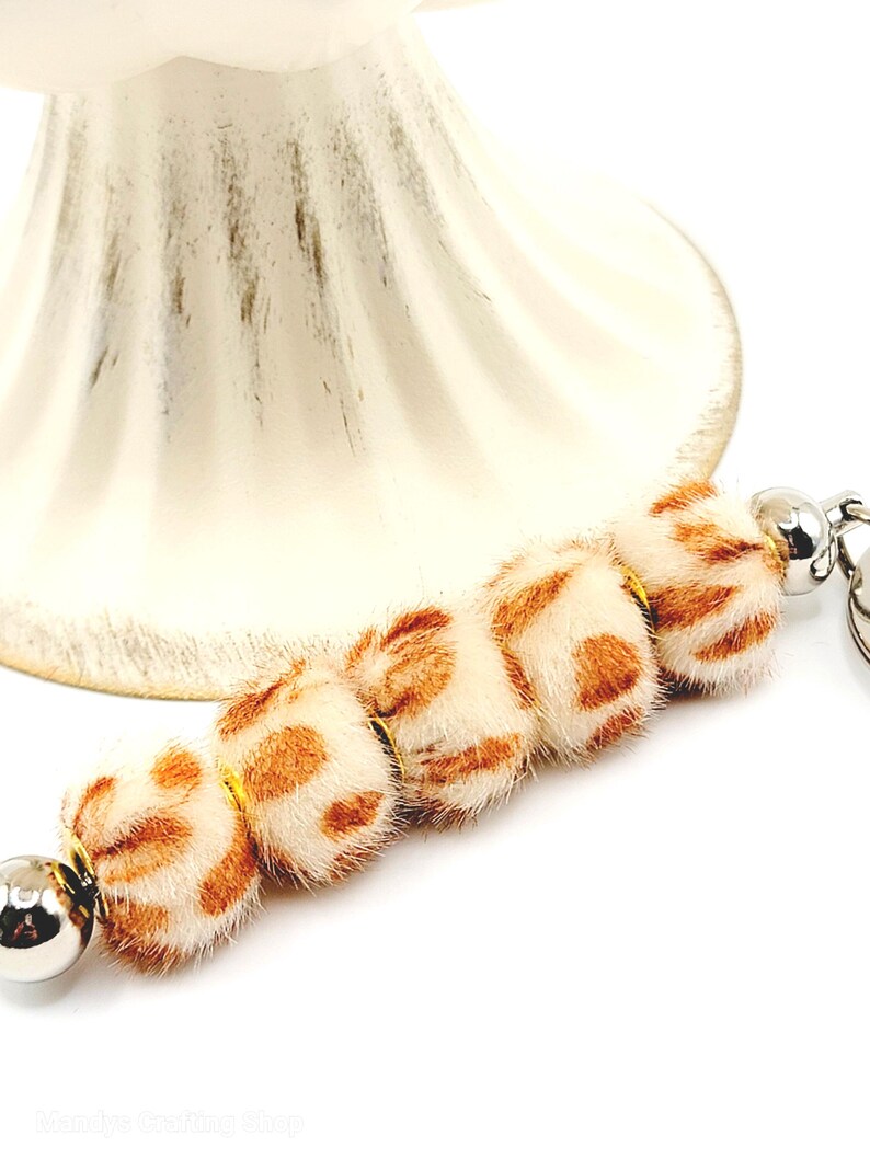 Cream Leopard Print Plush Beads – Fuzzy Pom Pom Spacer Beads for DIY Crafts (Set of 5)