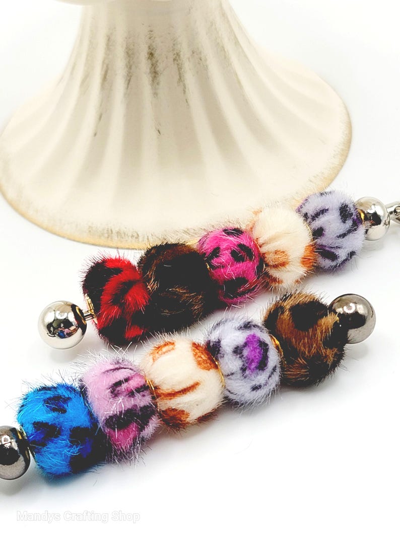 Mix Leopard Print Fuzzy Beads – Furry Pom Pom Beads for DIY Crafts (Set of 5)
