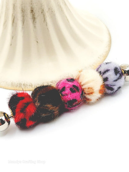 Mix Leopard Print Fuzzy Beads – Furry Pom Pom Beads for DIY Crafts (Set of 5)