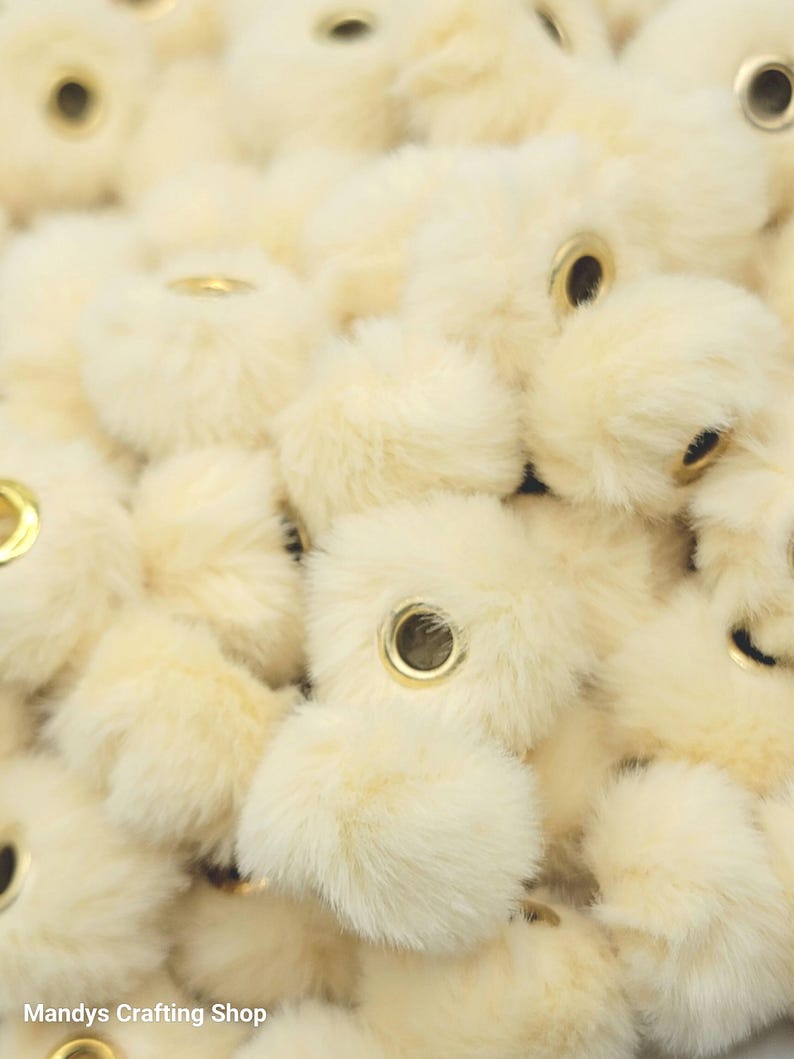Pale Yellow Faux Fur Beads – Fuzzy Pom Pom Spacer Beads for Pens, Keychains & DIY Crafts (Set of 10)