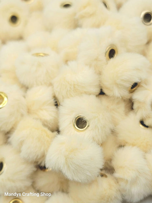 Pale Yellow Faux Fur Beads – Fuzzy Pom Pom Spacer Beads for Pens, Keychains & DIY Crafts (Set of 10)