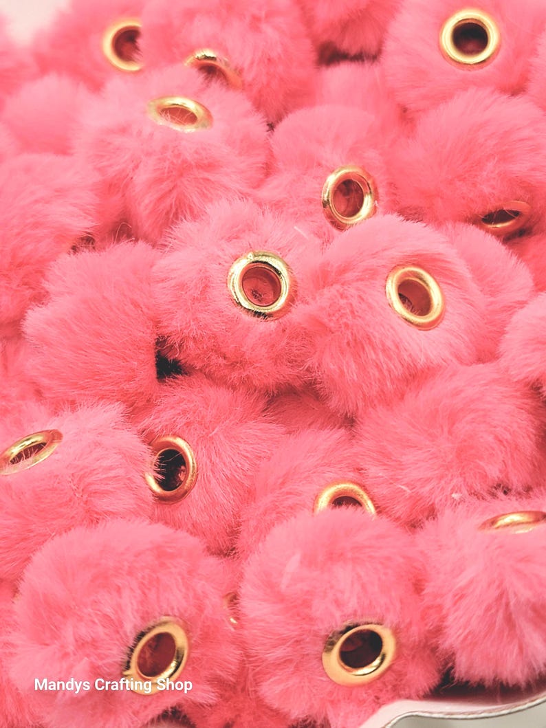 Punch Pink Faux Fur Beads – Fuzzy Pom Pop Spacer Beads for Pens, Keychains & DIY Crafts (Set of 10)