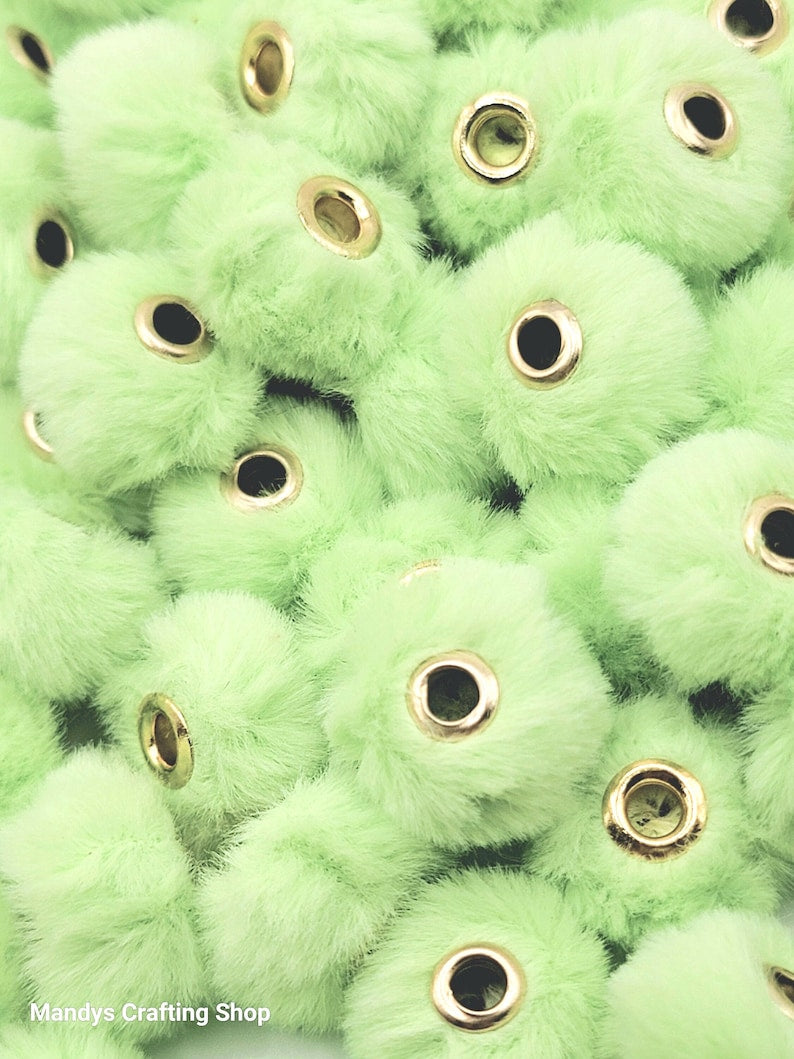 Apple Green Faux Fur Beads – Fuzzy Spacer Pom Pom Beads for Pens, Keychains & DIY Crafts (Set of 10)
