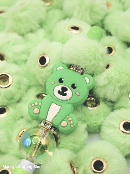 Apple Green Faux Fur Beads – Fuzzy Spacer Pom Pom Beads for Pens, Keychains & DIY Crafts (Set of 10)