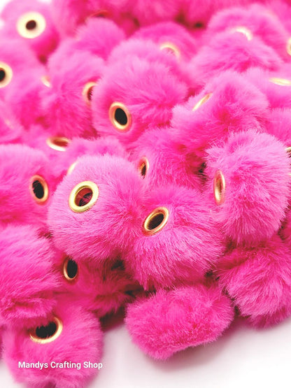 Fuchsia Faux Fur Beads – Fuzzy Spacer Pom Pom Beads for Pens, Keychains & DIY Crafts (Set of 10)
