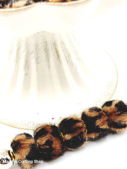 Brown Leopard Print Plush Beads – Fuzzy Pom Pom Spacer Beads for DIY Crafts (Set of 5)