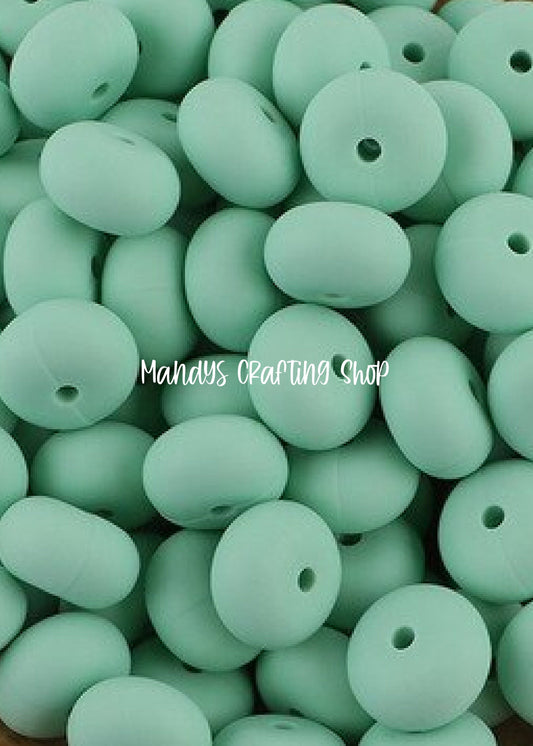 Mint Green Abacus Silicone Beads Matte– 14mm (Set of 10)