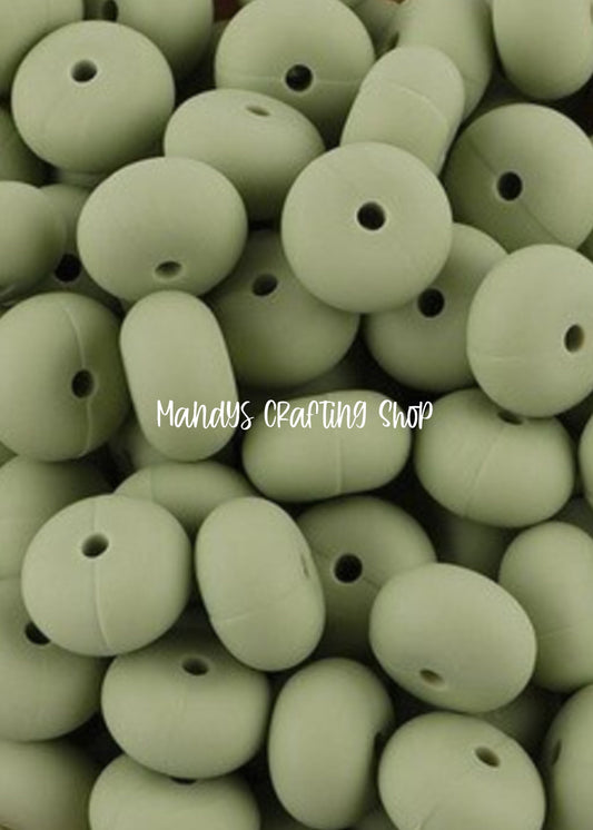 Army Green Abacus Silicone Beads Matte– 14mm (Set of 10)