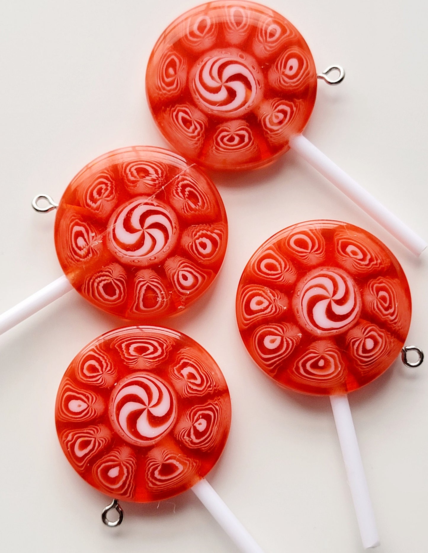 Red & White Swirl Lollipop Resin Eyehook Charm (Set of 2)
