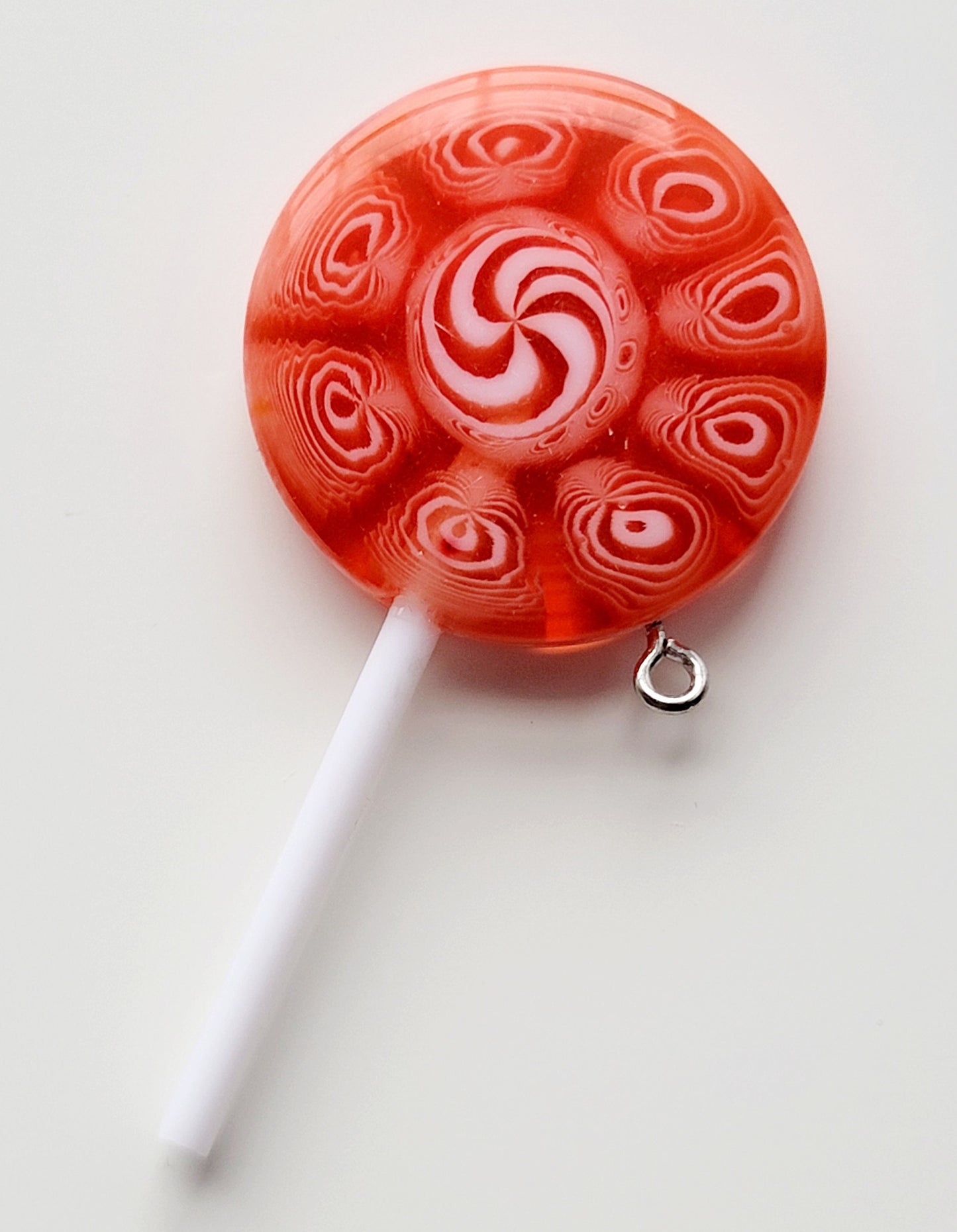 Red & White Swirl Lollipop Resin Eyehook Charm (Set of 2)