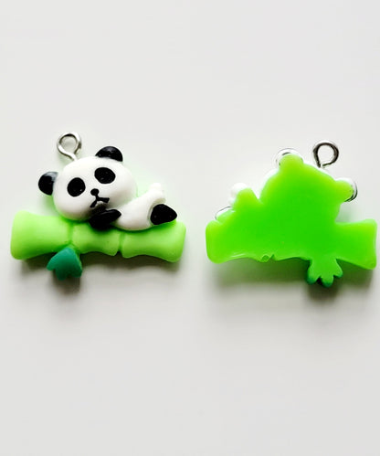 Kawaii Panda Bamboo Resin Charm (Set of 2) - Eyehook Charm