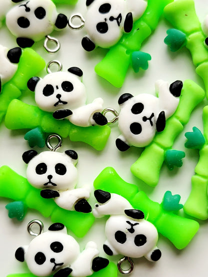 Kawaii Panda Bamboo Resin Charm (Set of 2) - Eyehook Charm