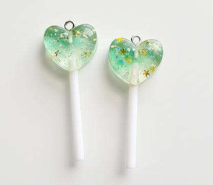 Sparkle Heart Lollipop Resin Charms (Set of 2) - Eyehook Charm