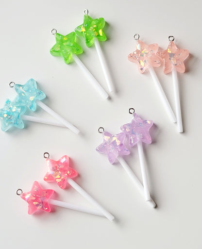 Sparkle Star Lollipop Resin Charms (Set of 2) - Eyehook Charm
