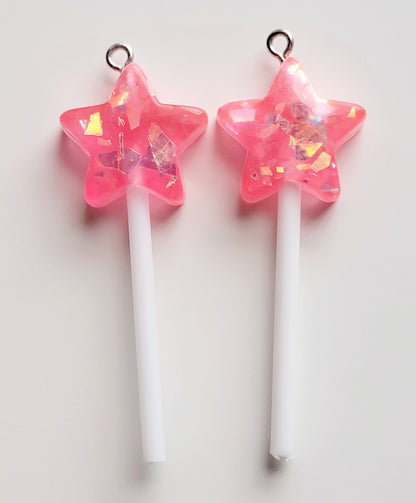 Sparkle Star Lollipop Resin Charms (Set of 2) - Eyehook Charm
