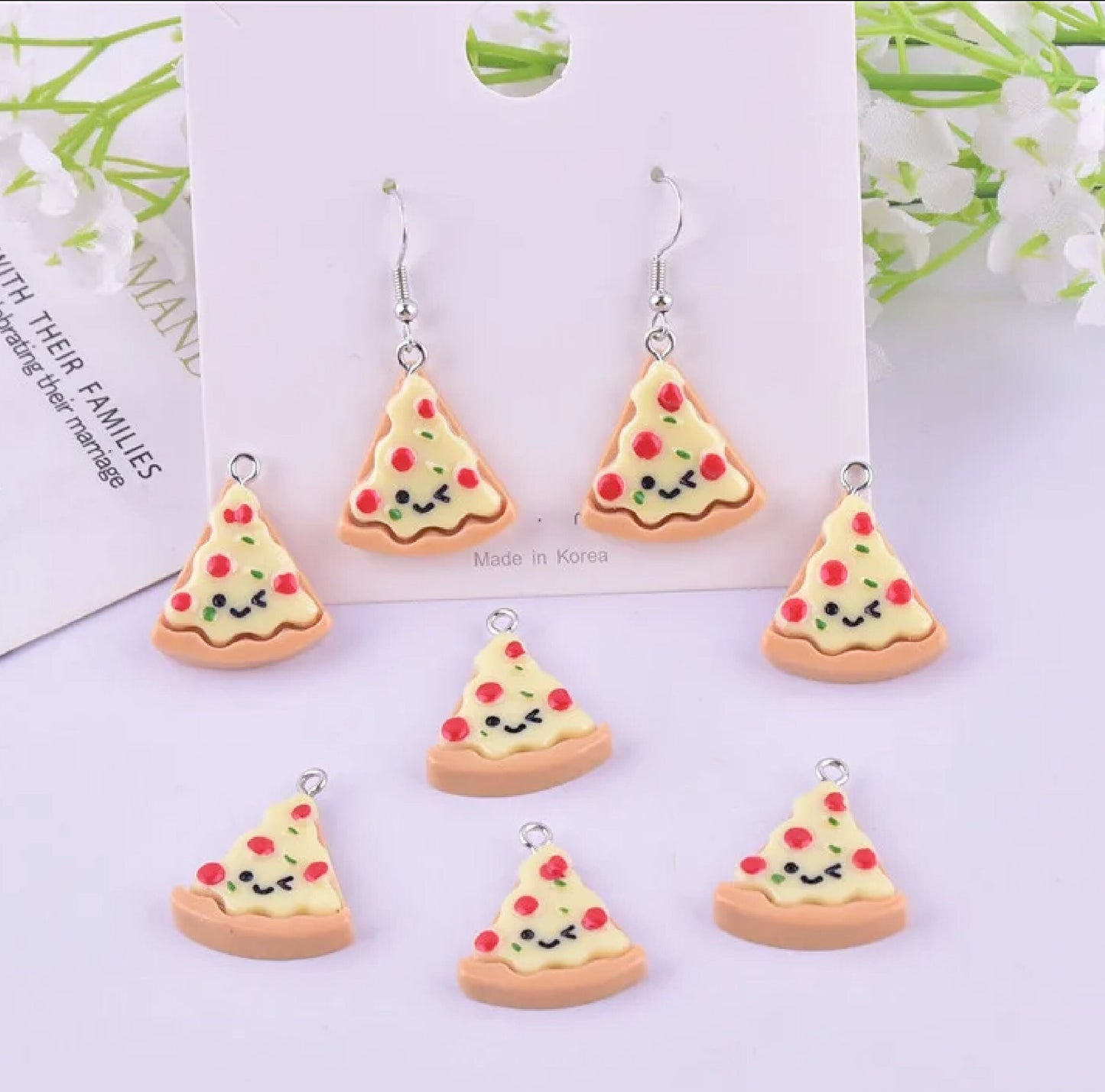 Kawaii Pizza Slice Resin Charm (Set of 2) - Eyehook Jewelry Charm