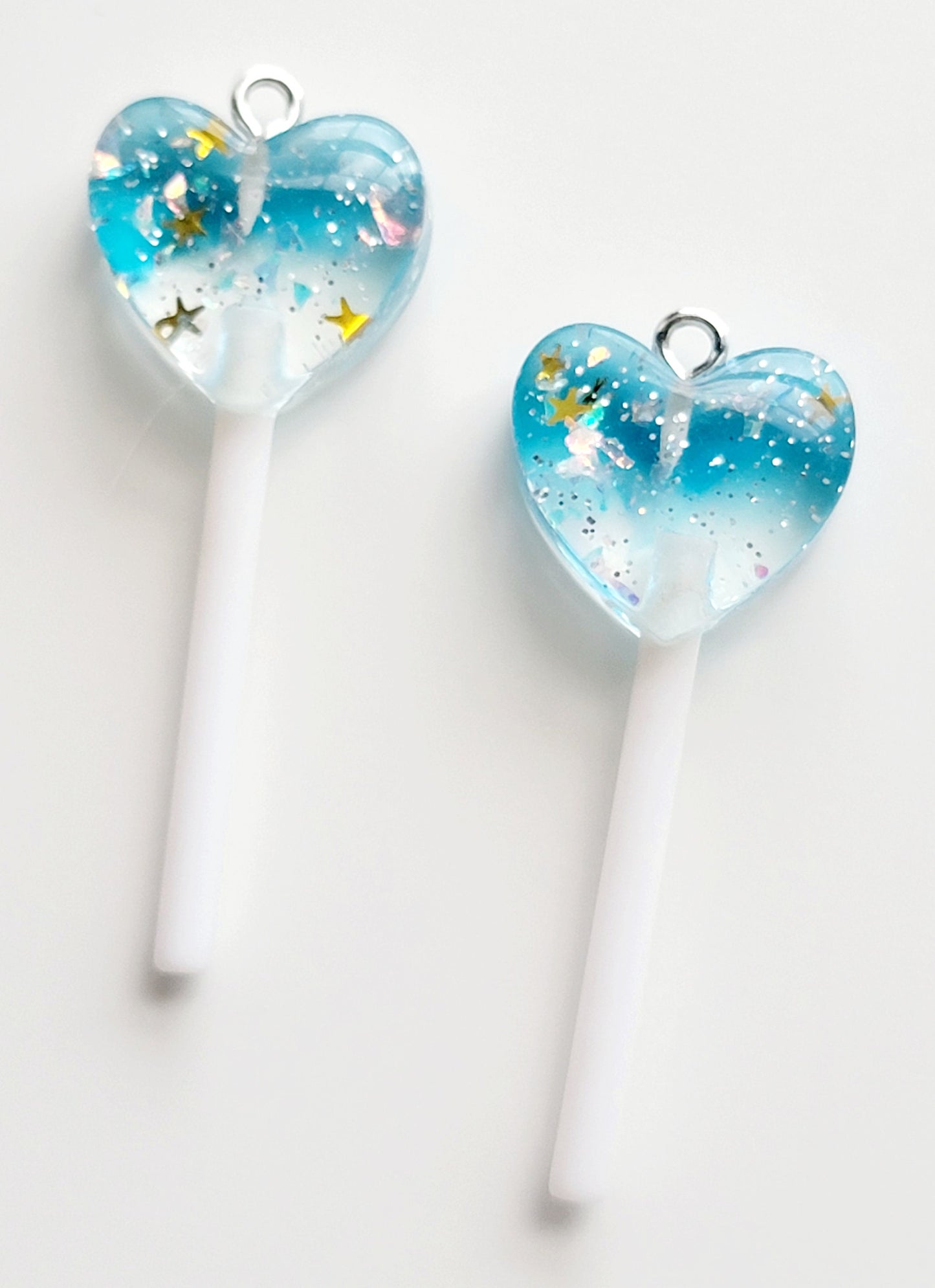 Sparkle Heart Lollipop Resin Charms (Set of 2) - Eyehook Charm