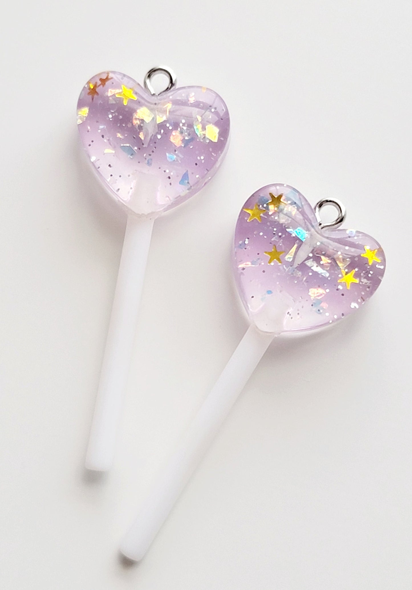 Sparkle Heart Lollipop Resin Charms (Set of 2) - Eyehook Charm
