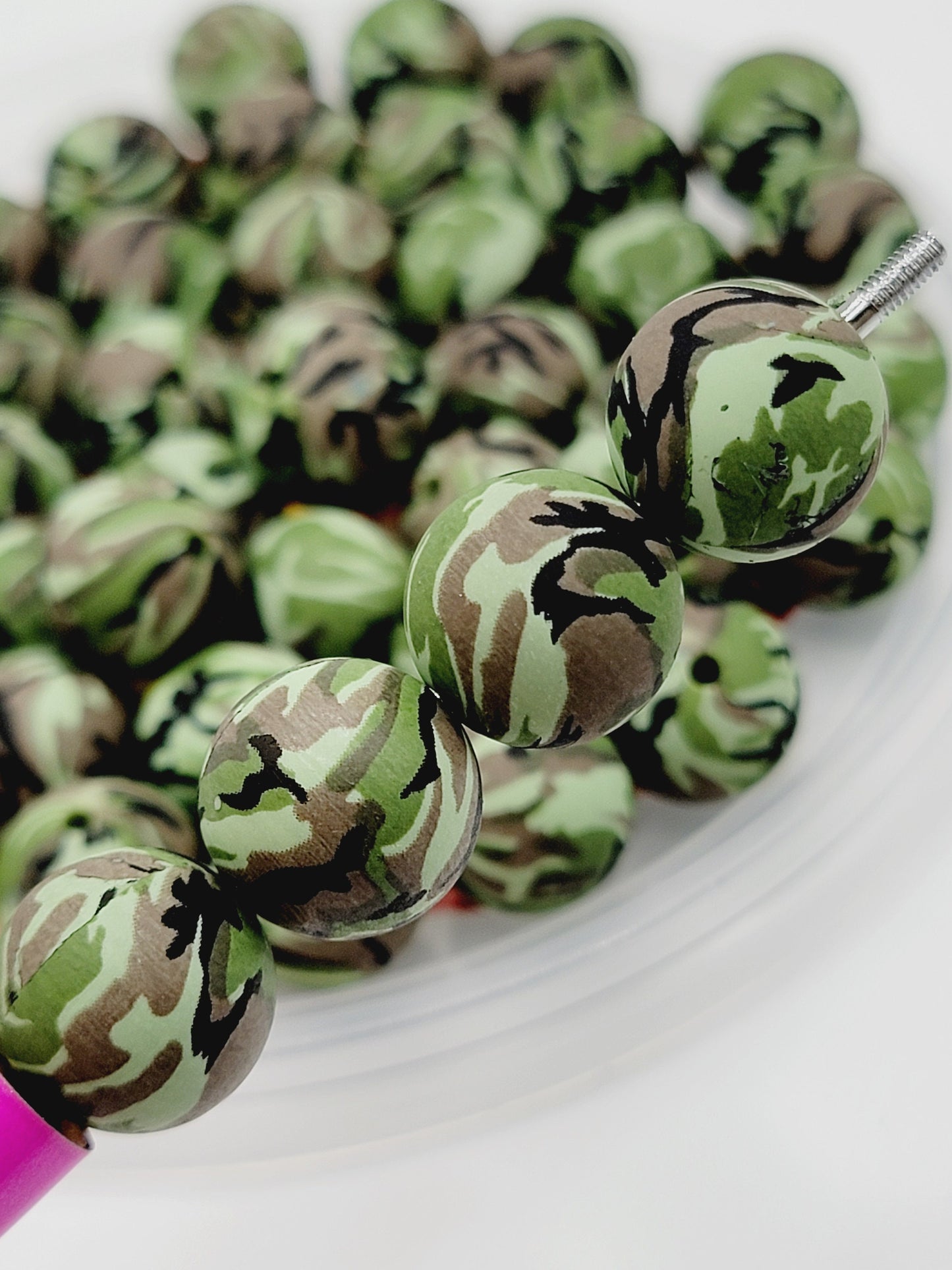 15mm Printed Camo Printed Silicone Beads – Military Round Beads for Pens & Wristlets