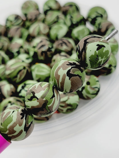 15mm Printed Camo Printed Silicone Beads – Military Round Beads for Pens & Wristlets