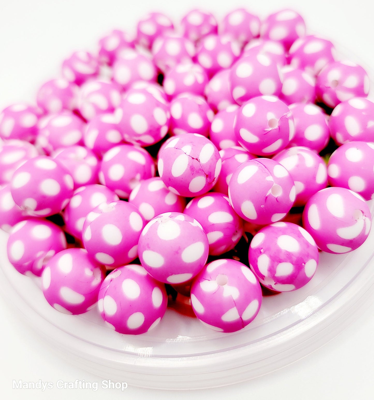 15mm Printed Pink Dot Print Silicone Bead – Polka Dot Round Beads for Pens & Wristlets