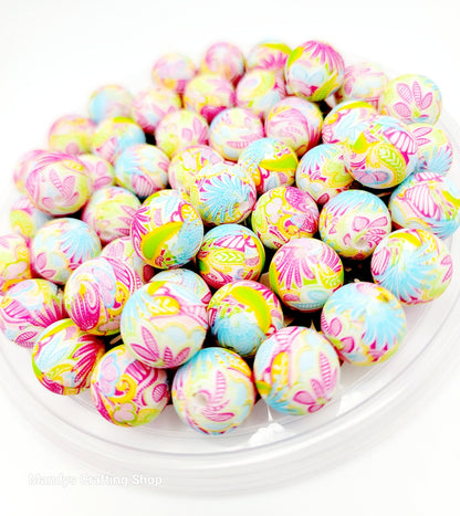 15mm Printed Tropical Floral Print Silicone Bead – Round Flower Beads for Pens & Wristlets