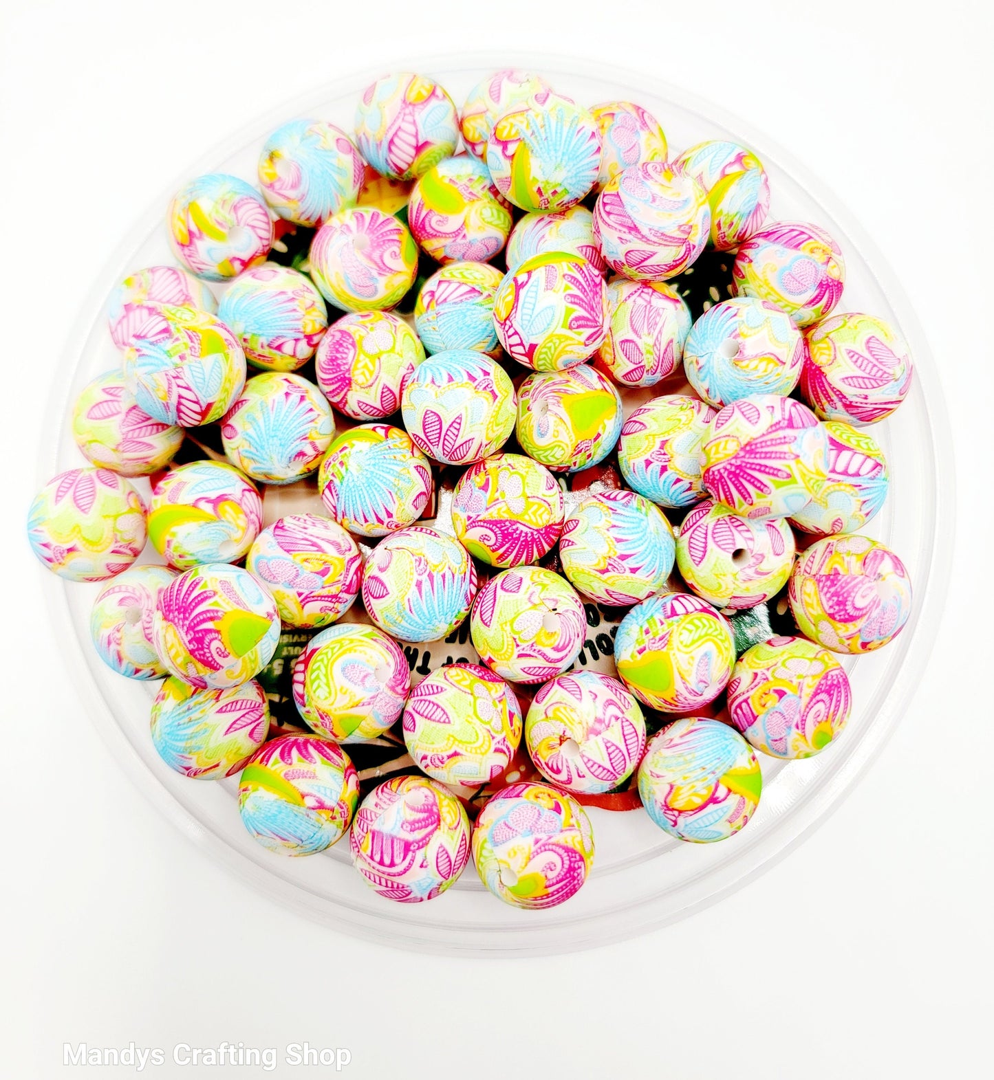 15mm Printed Tropical Floral Print Silicone Bead – Round Flower Beads for Pens & Wristlets