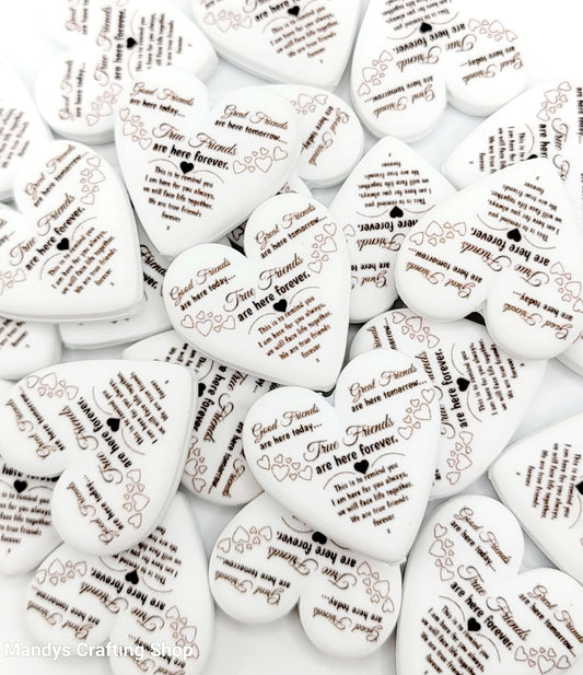 True Friend Heart Focal Bead – Printed Silicone Friendship Pen Bead (Set of 2)