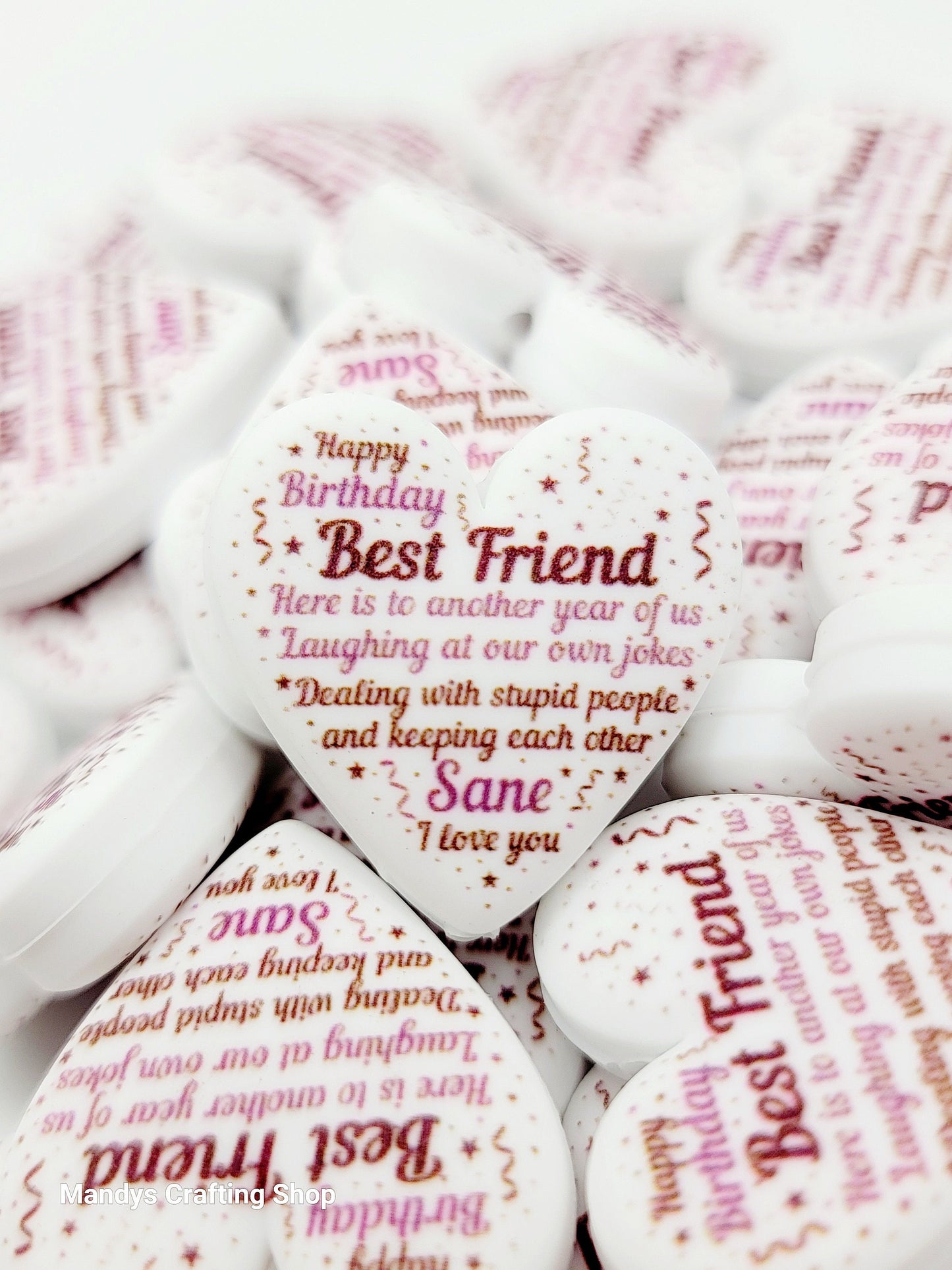 Best Friend Birthday Heart Focal Bead – Funny Printed Silicone Pen Bead (Set of 2)