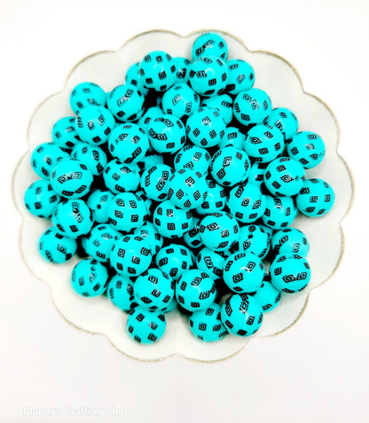 15mm Printed Turquoise Blue Aztec Western Print Silicone Beads – Western Theme Round Spacer Beads for Pens & Wristlets