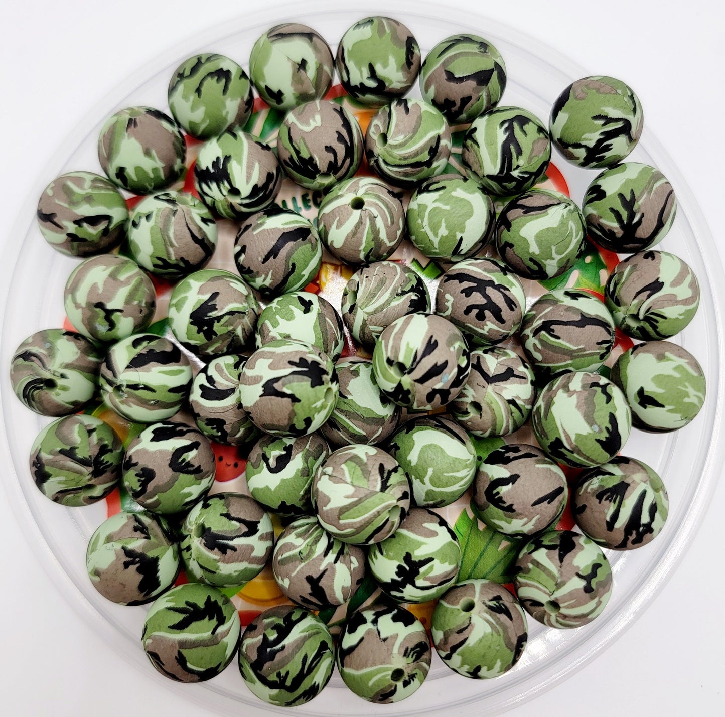 15mm Printed Camo Printed Silicone Beads – Military Round Beads for Pens & Wristlets