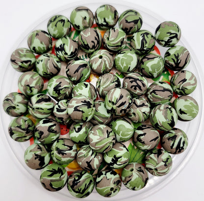 15mm Printed Camo Printed Silicone Beads – Military Round Beads for Pens & Wristlets
