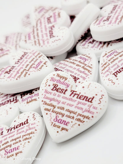 Best Friend Birthday Heart Focal Bead – Funny Printed Silicone Pen Bead (Set of 2)